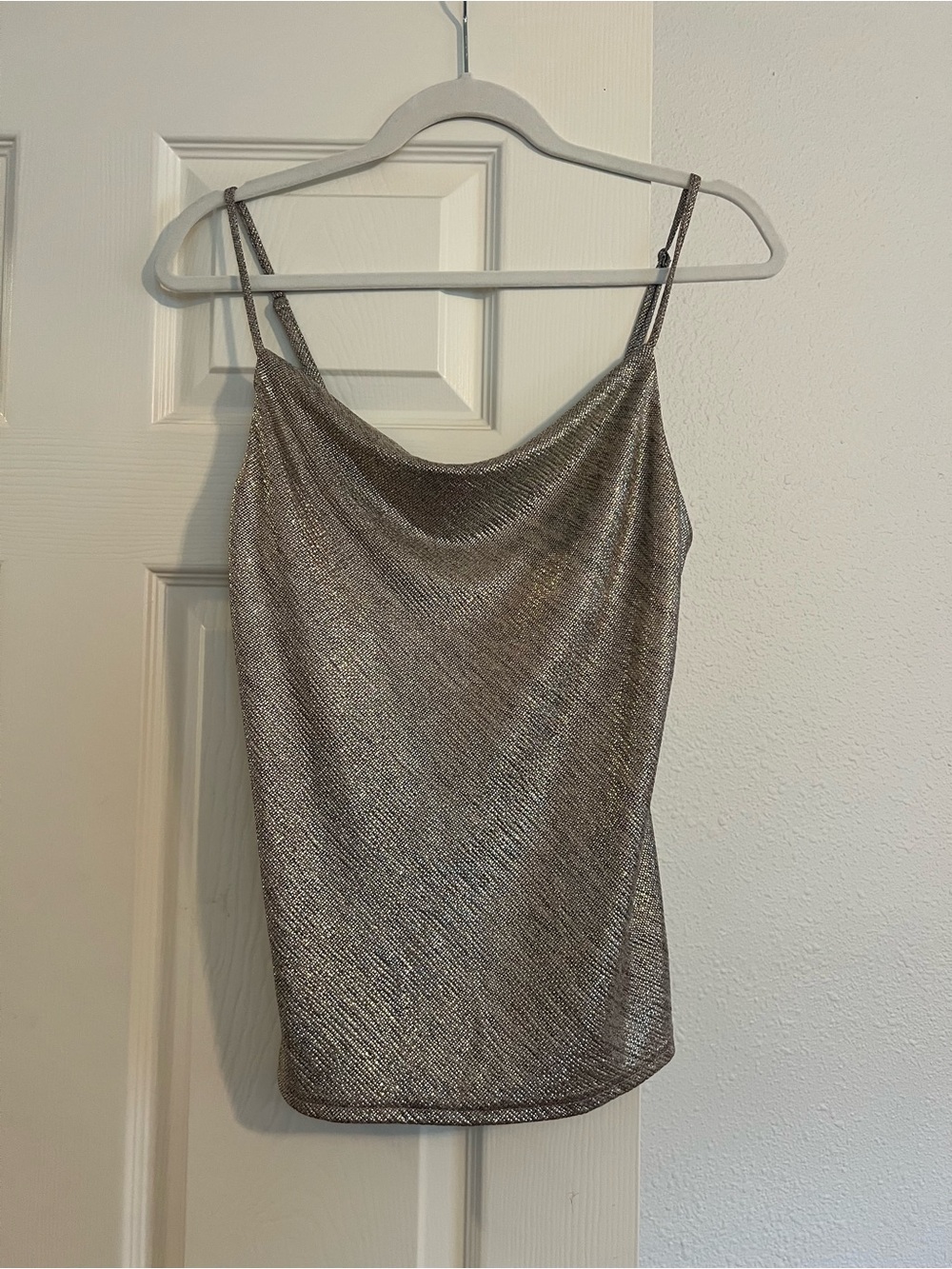 Skies Are Blue Metallic Silver Cowl Neck Camisole